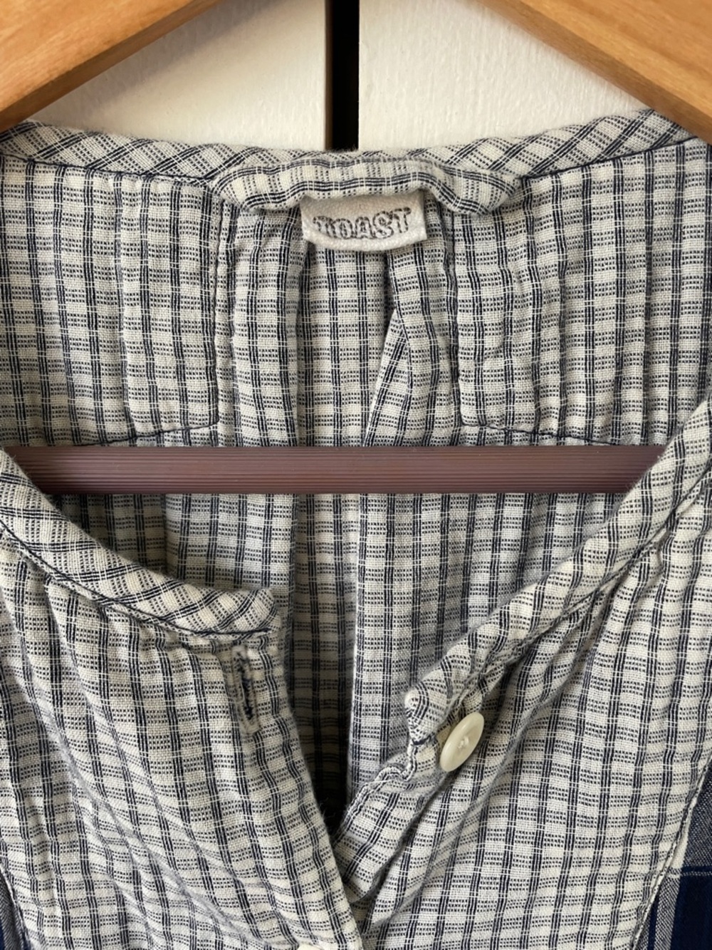 Toast UK Navy plaid cotton dress size medium. - Picture 2 of 8